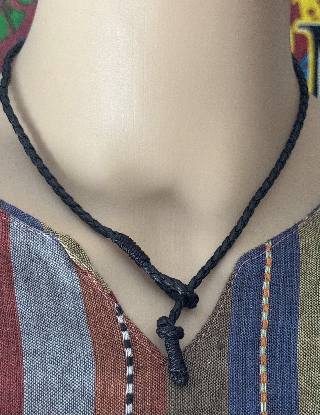Black Braided leather choker Necklace Adjustable Tie Closure No Stone