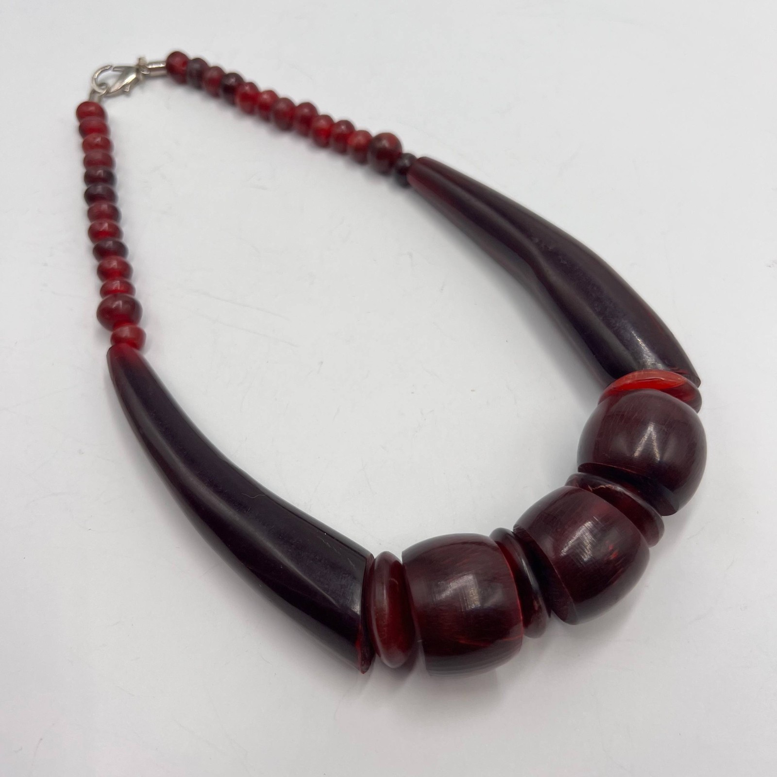 Vintage Natural Horn Statement Necklace Soviet Handmade Boho Jewelry Beads