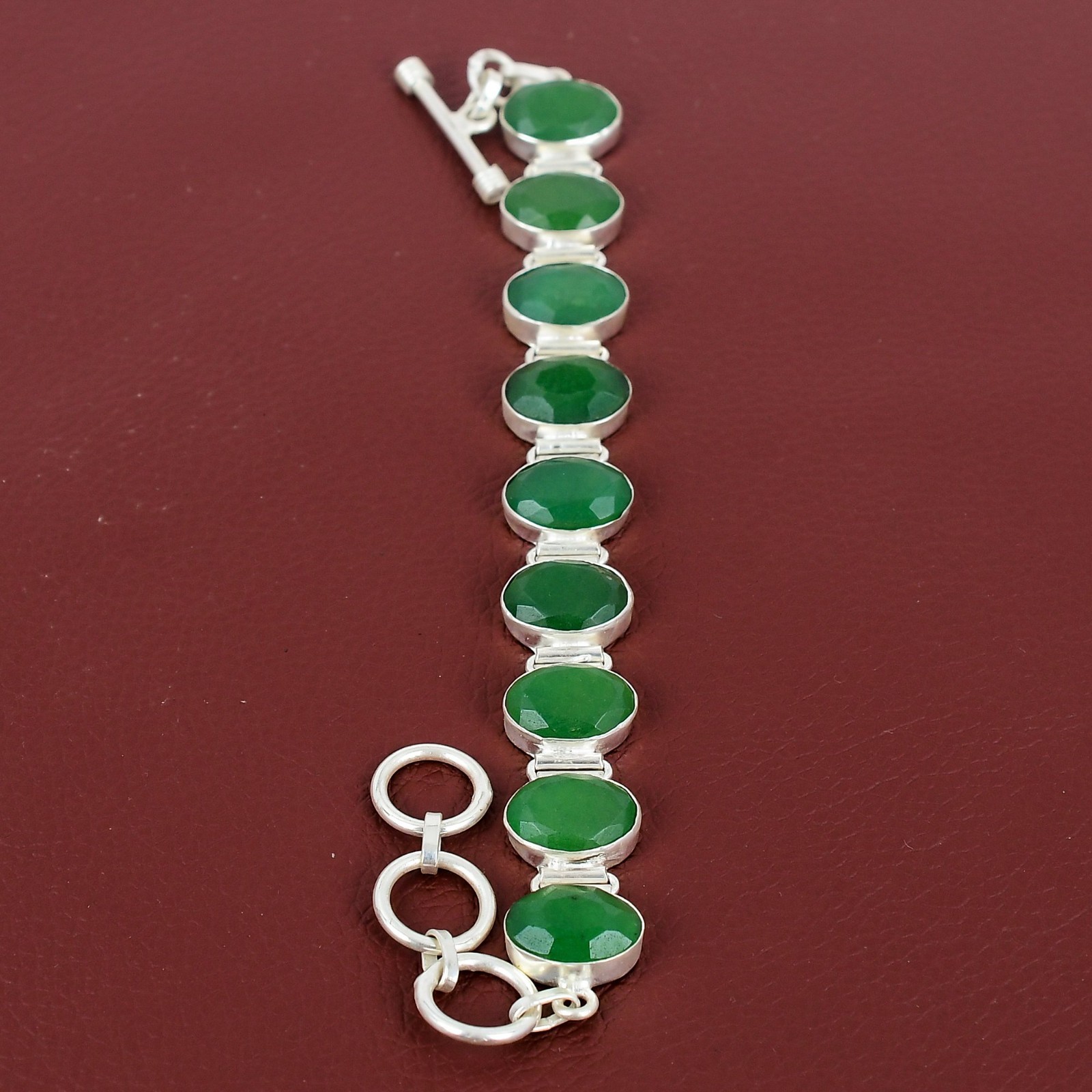 Faceted Zambian Emrald Gemstone Bracelet 925 Sterling Silver Adjustable Bracelet