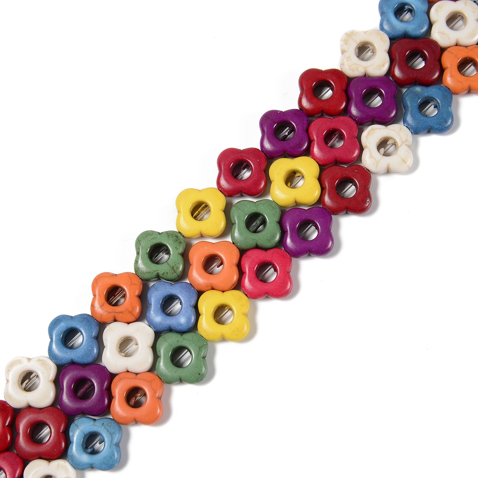 Multi-color Howlite Turquoise Blossom Flower Beads Size 15mm 15.5” Strand
