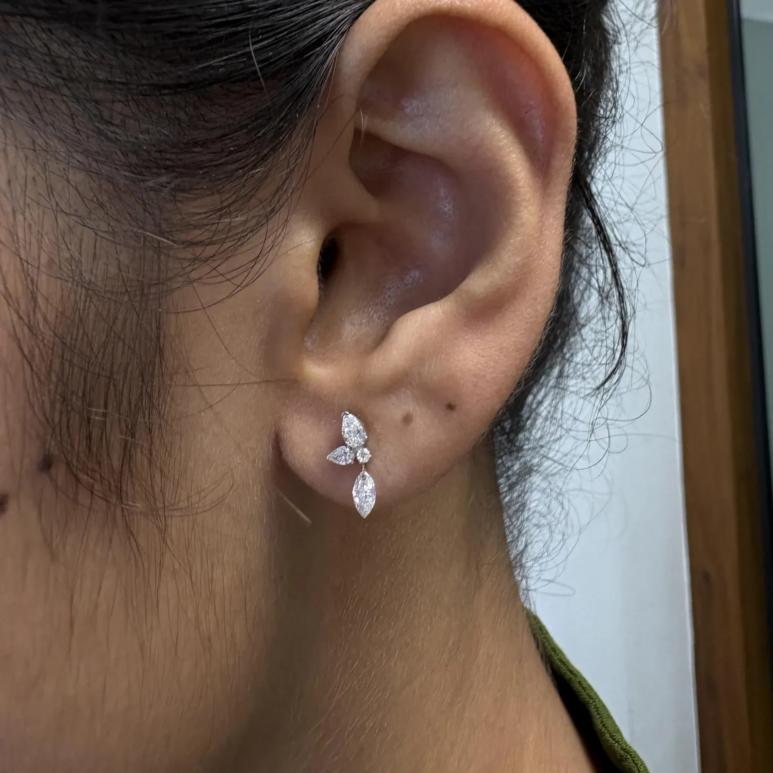 Floating Marquise Moissanite Helix Stud 925 Sterling Silver Flat Back