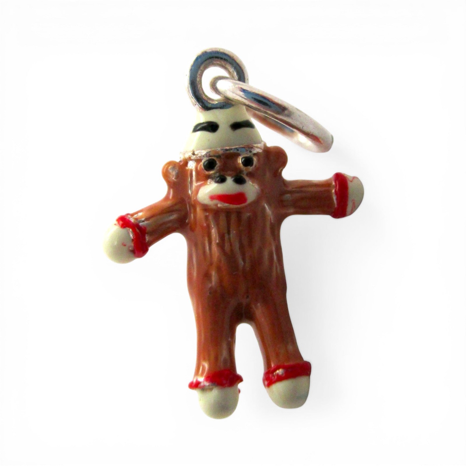 Sterling Silver SOCK MONKEY Charm for Bracelet PENDANT Hand-enameled CUTE!