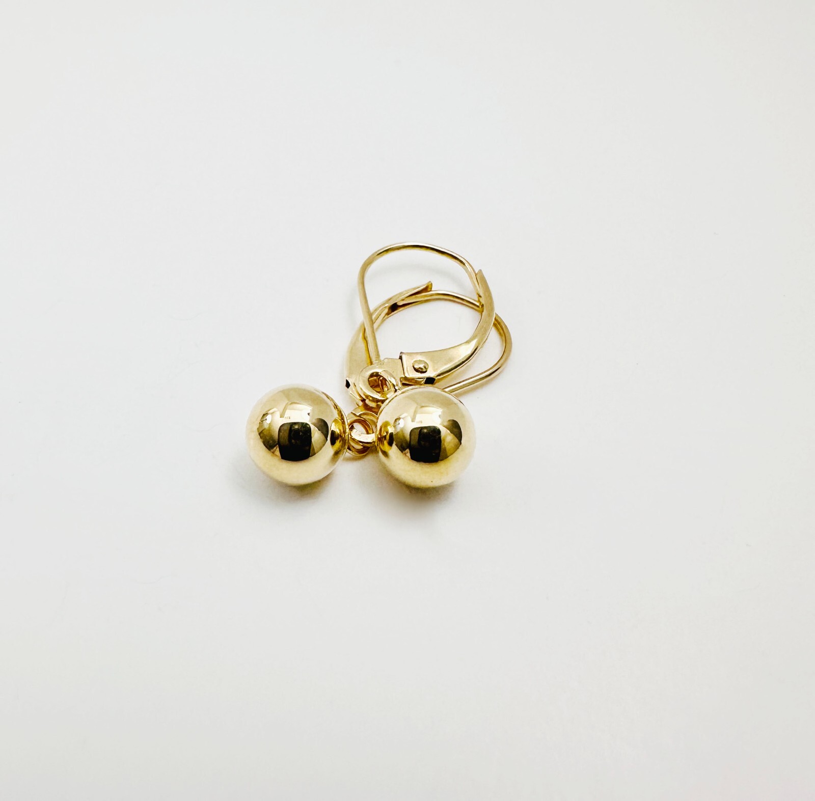 14K Solid Yellow Gold 6mm Ball Bead Drop/Dangle Leverback Earrings 23mm .90″