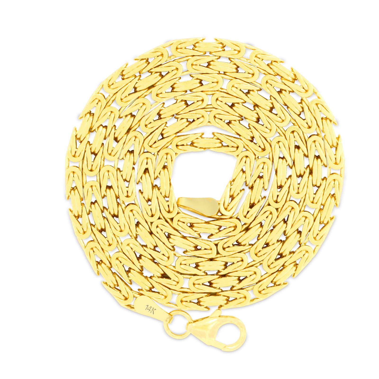 Mens 14K Yellow Gold Solid 2.5mm Byzantine Box Link Chain Pendant Necklace 22″