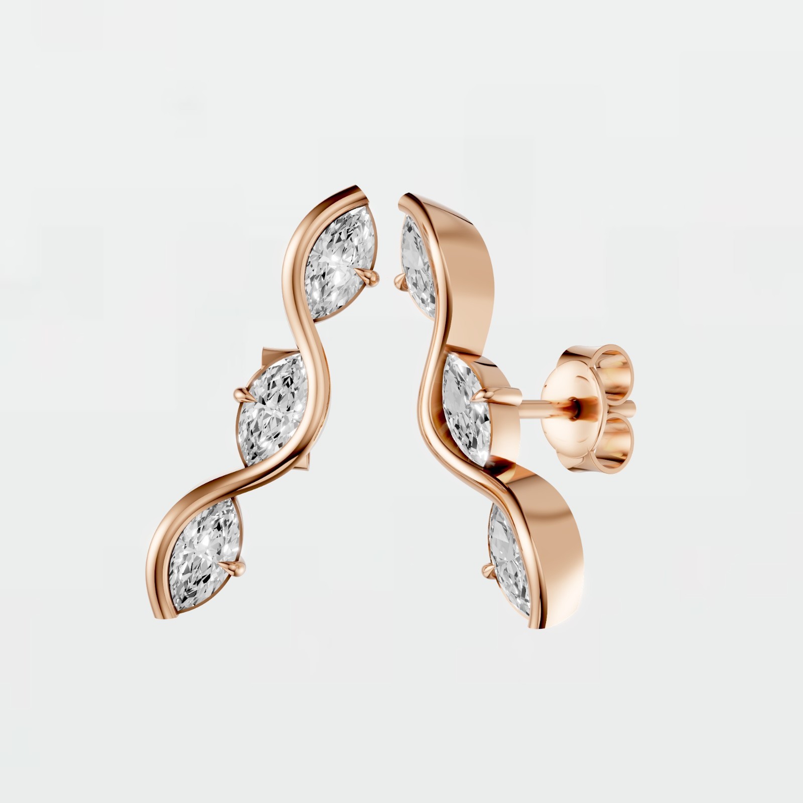 Ear Crawler Climber Stud Earrings Marquise Lab Grown Diamond Prong Setting