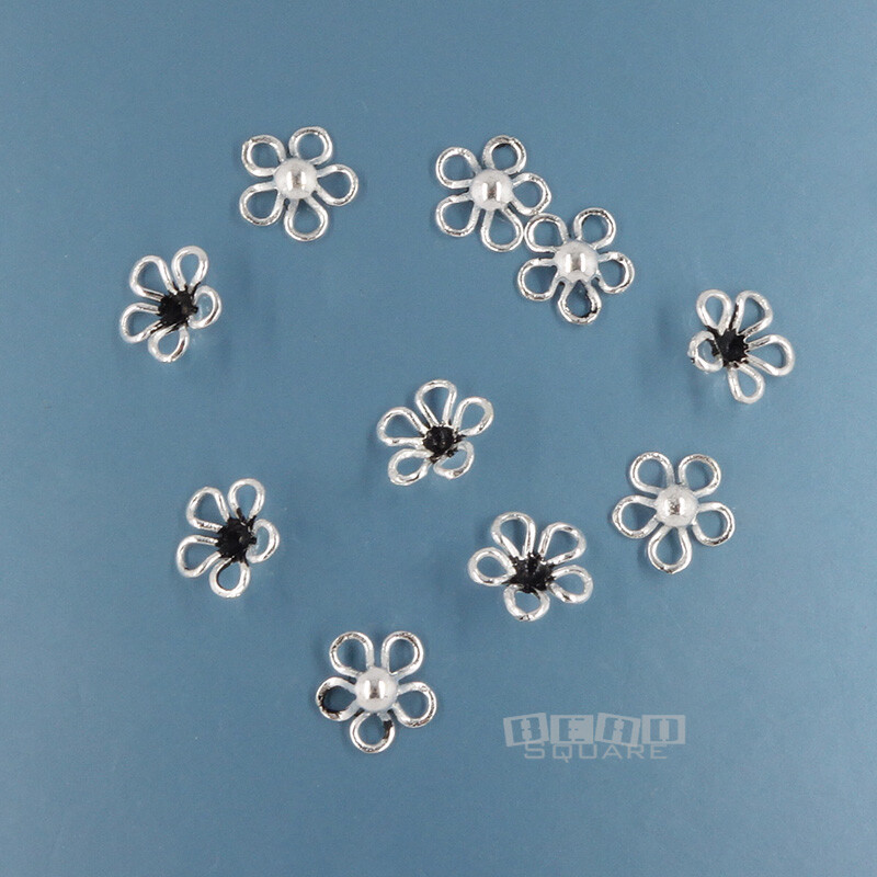 10 Oxidized Solid Sterling Silver 8mm (7.8mm) Petal Floral Bead Caps #33865