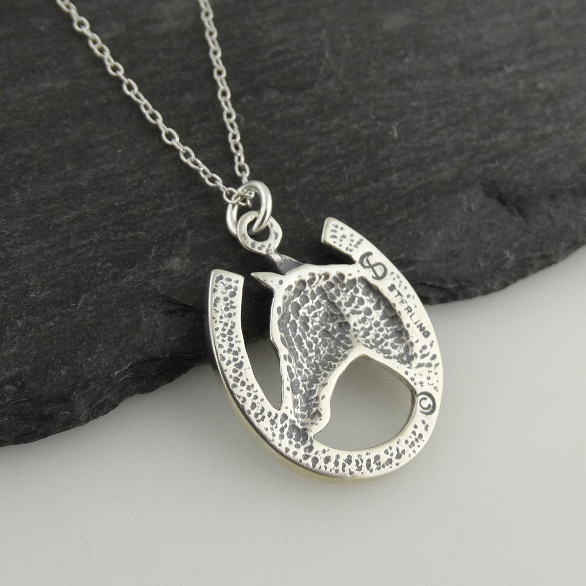 Horse in Horseshoe Charm Necklace – 925 Sterling Silver – Equestrian Good Luck