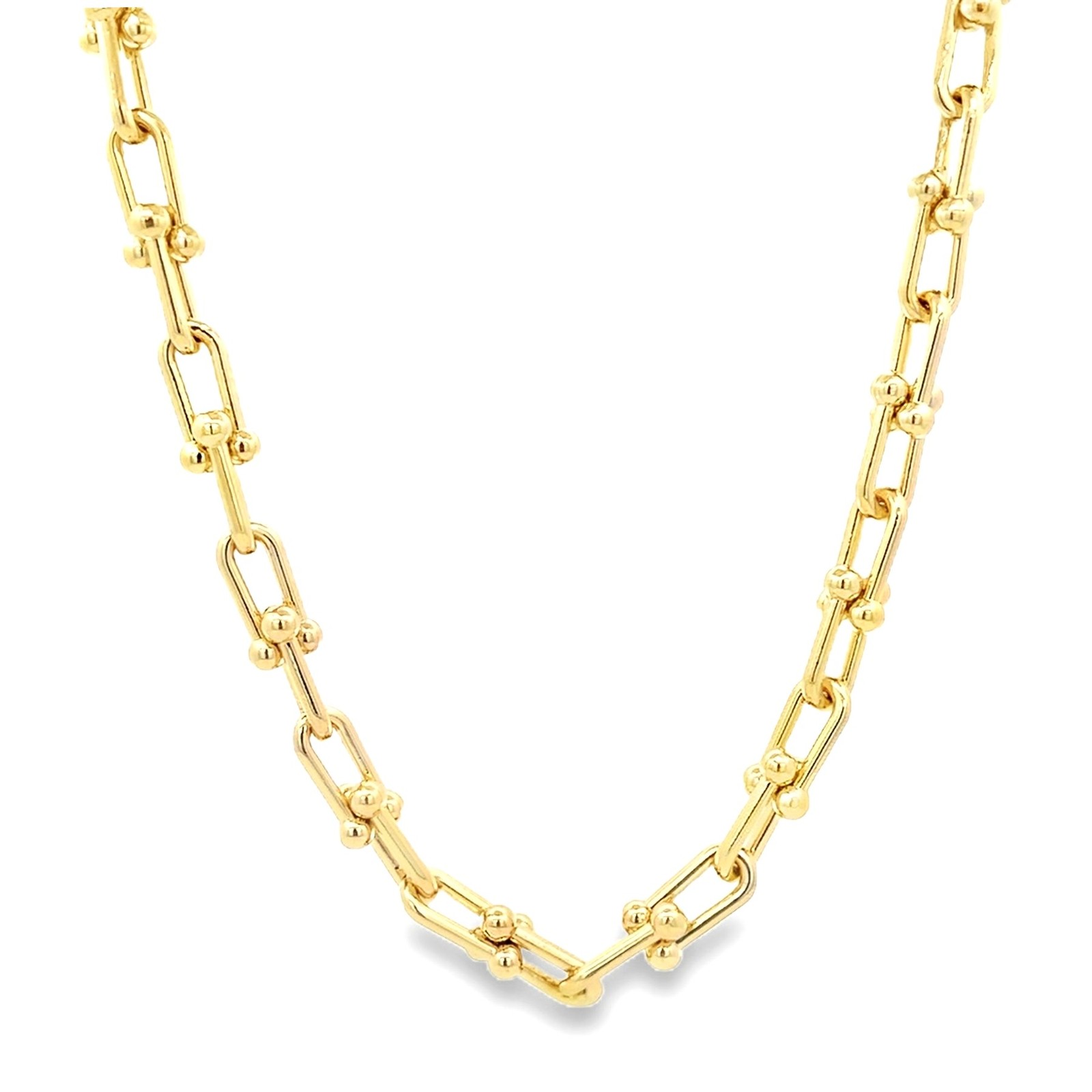 18K Gold Filled or Rhodium 8mm Beaded U-Link Chain Necklace 14 16 18 inch