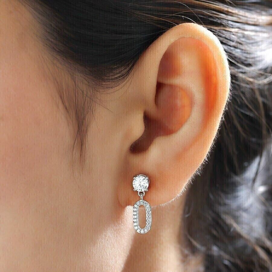 Round Simulated Diamond Stunning Fancy Drop Dangle Earring 14k White Gold Plated