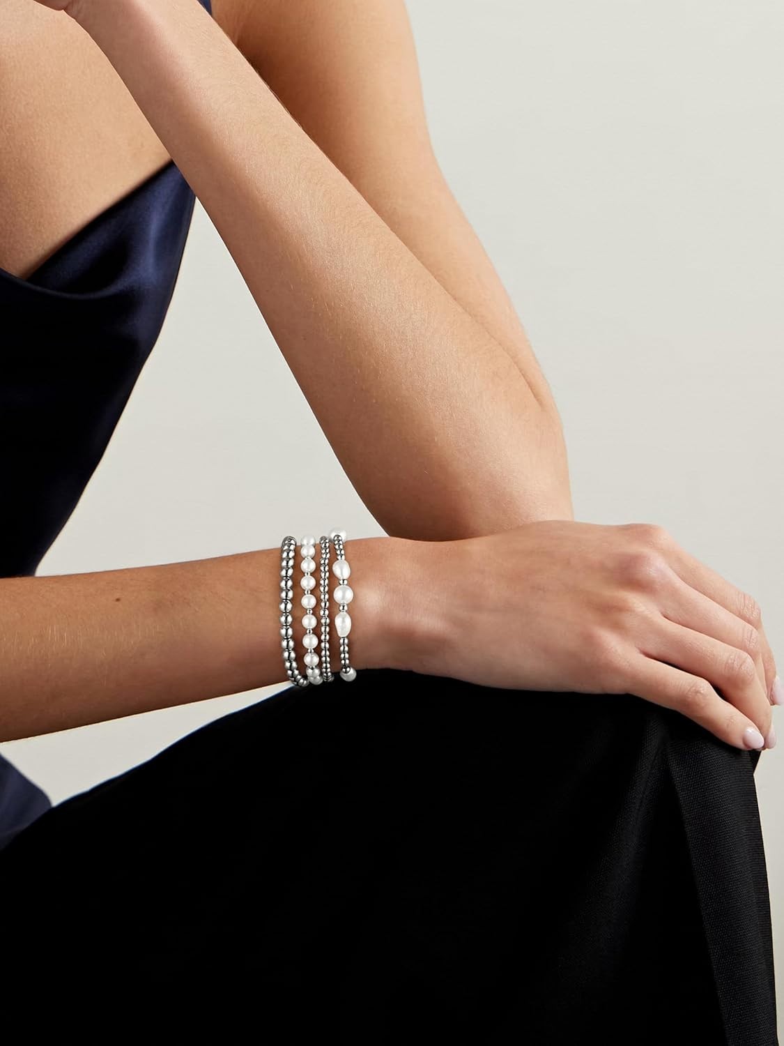 Versatile 14k Gold Beaded Bracelet Set – Elegant 7-Inch Layered Bangle Design