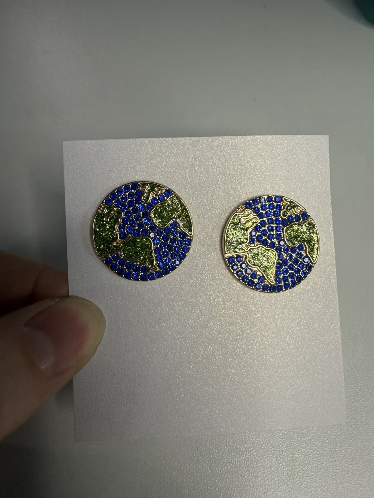 BaubleBar Earth Planet Earrings Blue Green Gold Rhinestone World Stud Earrings