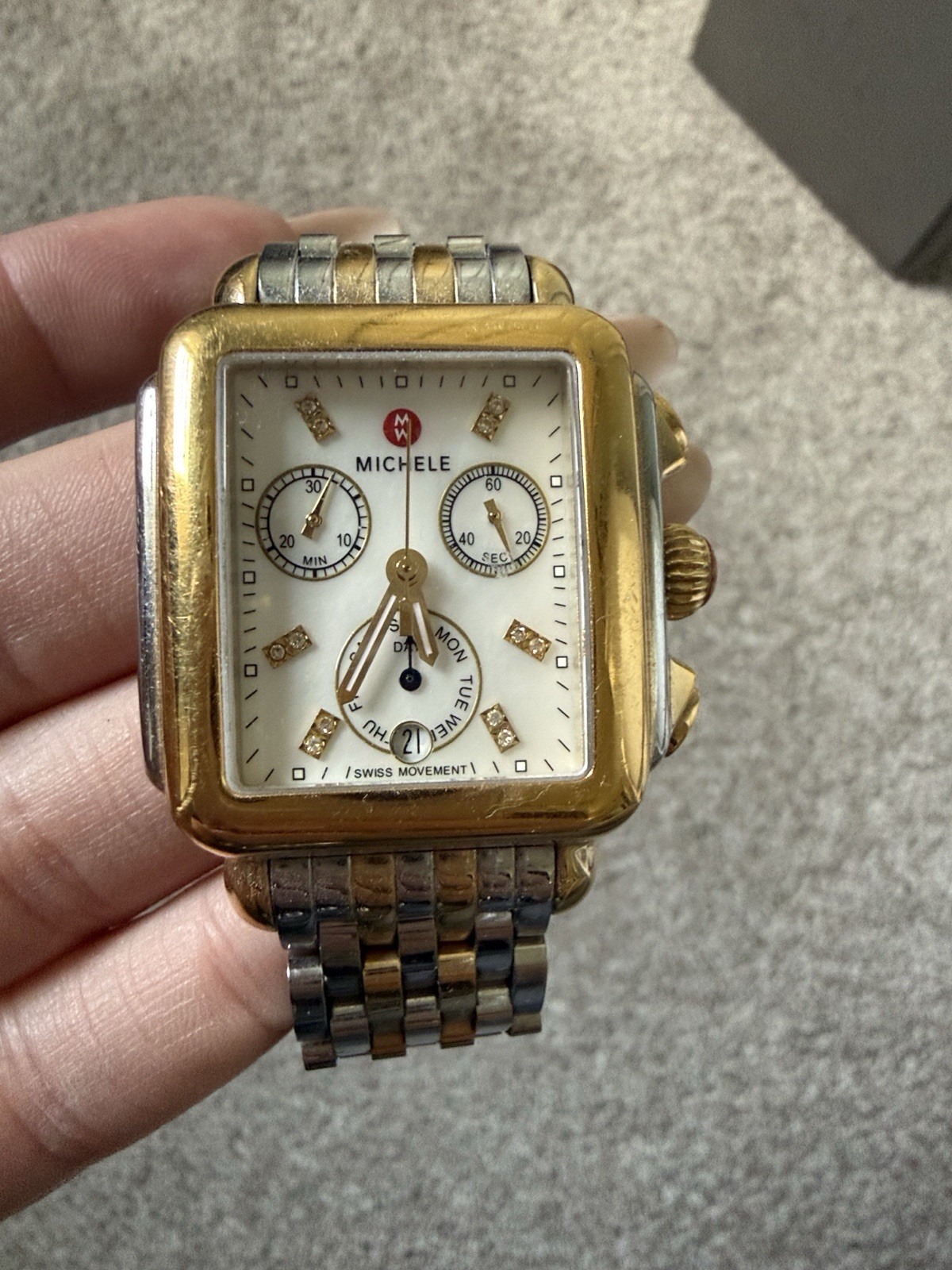 Michele Deco Mid Two-Tone Diamond Dial Watch MWW06V000042