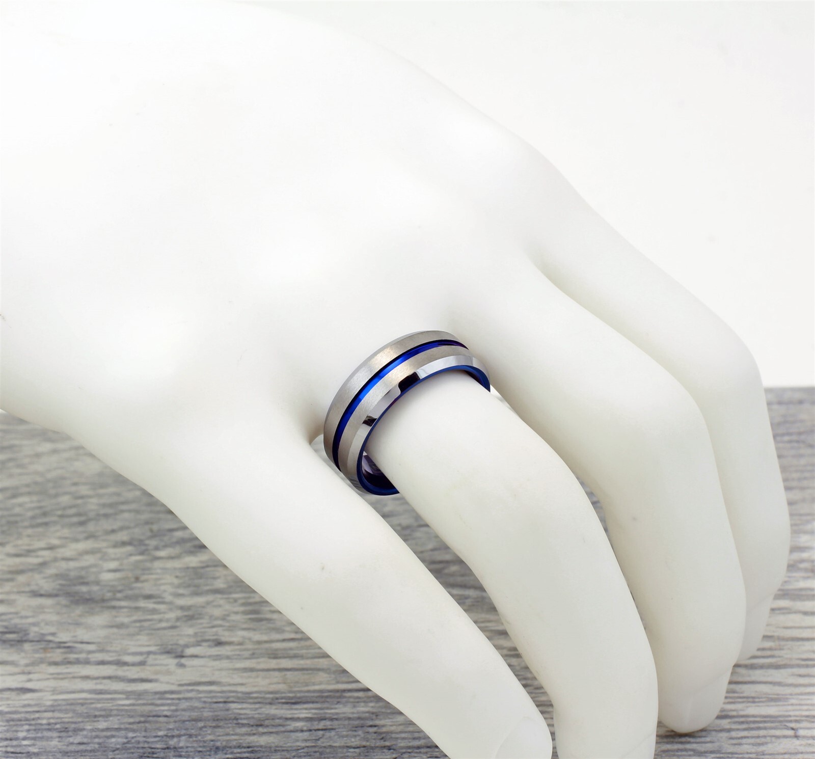 Tungsten Carbide Men’s Ring Brushed Silver Thin Blue Line Wedding Band Jewelry