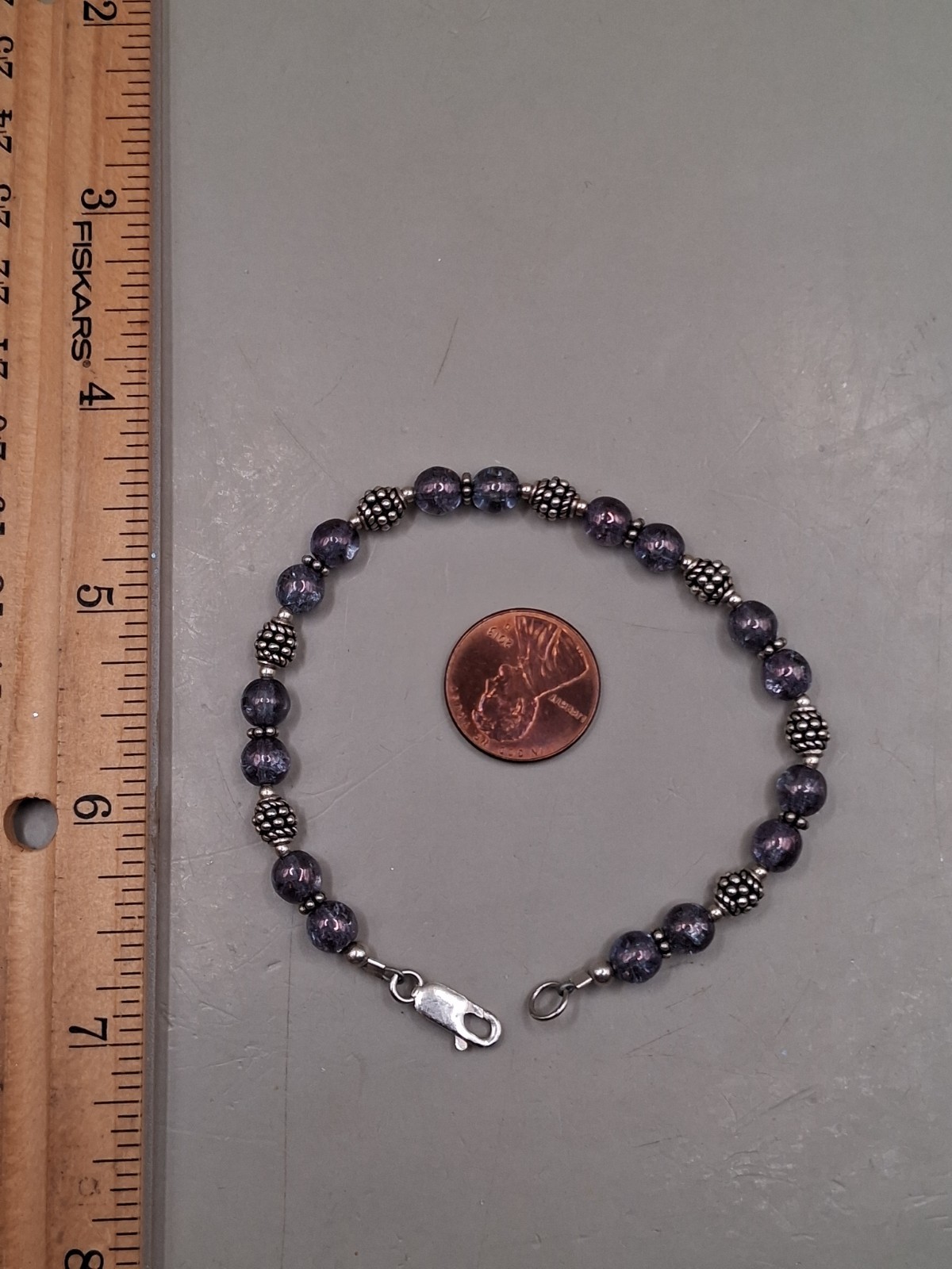 Dyed Crackle Quartz Sterling Silver Beaded Bracelet 7.6″