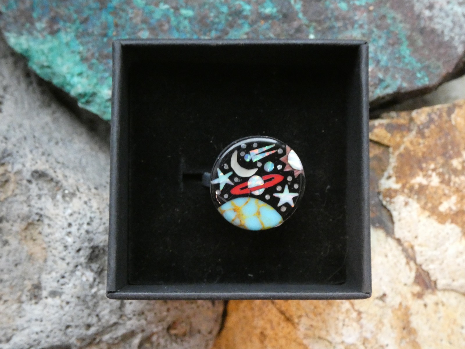 Mother Earth Micro Gemstone Opal Aluminum Sterling Silver Alloy Size 9 Ring AR93