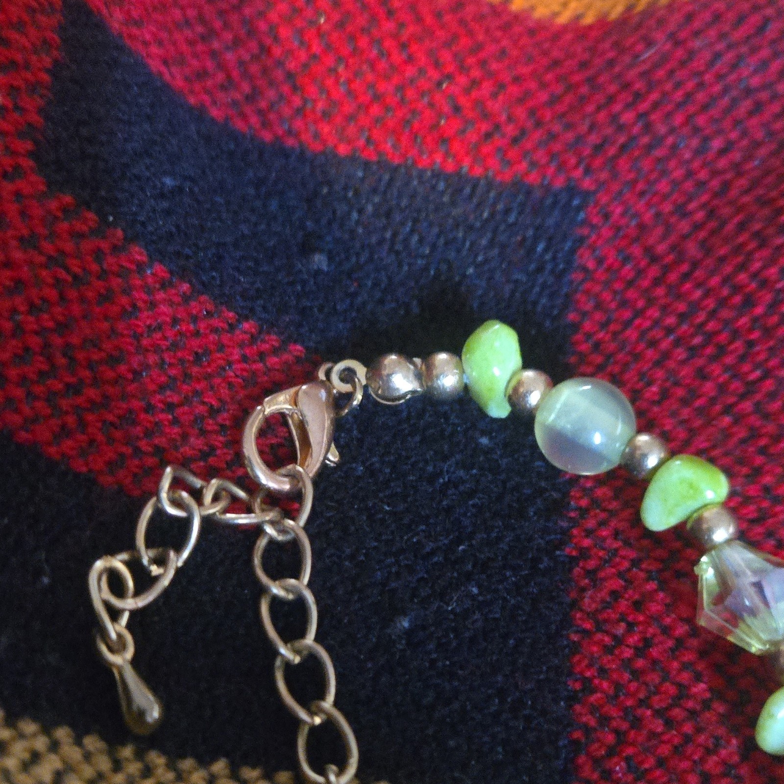 Green Shell & Glass Beaded Statement Necklace Lobster Clasp Adjustable