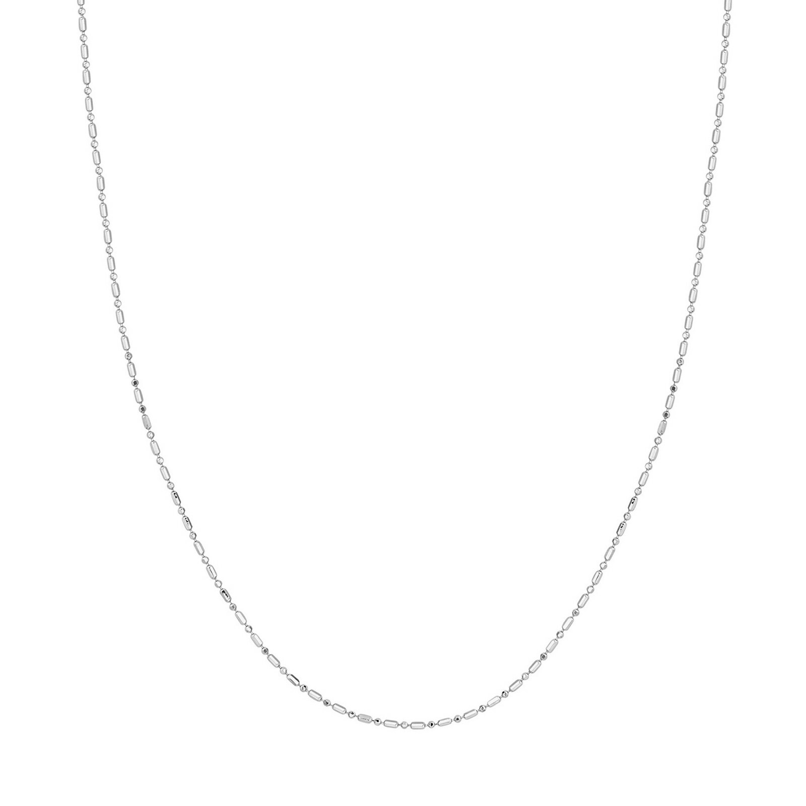1.2mm Beaded Bead Ball and Bar Chain Necklace Real Solid 14K All White Gold