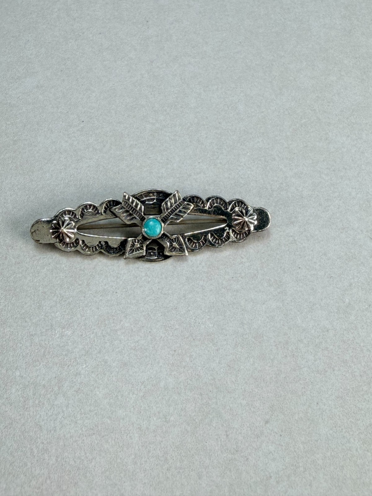 Vintage Sterling Silver Native American Turquoise Bar Brooch Western Pin