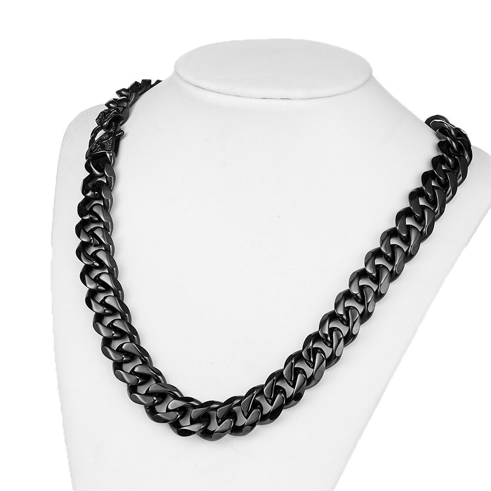 Cuban Curb Link Chain Necklace or Bracelet Black Plated Stainless Steel 12/15mm