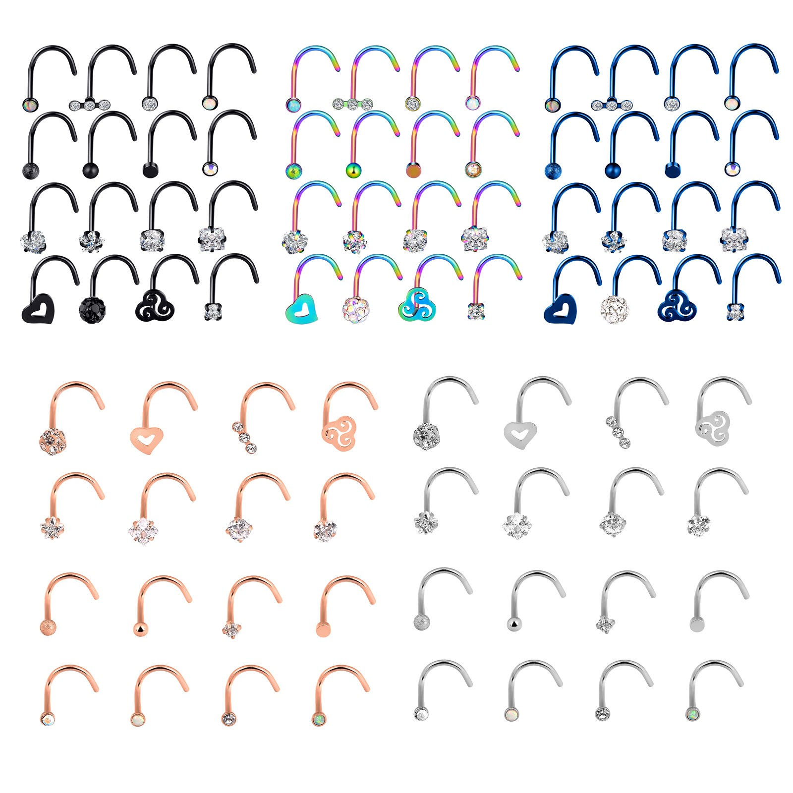 20G Nose Hoop Rings Surgical Steel Screw Studs Cartilage Piercing 16PCS Set