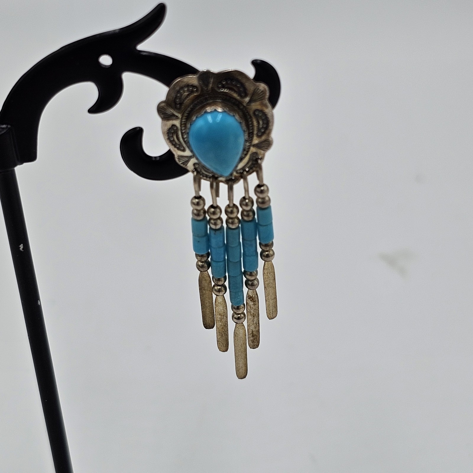 Vintage QUOC QT 925 Sterling Silver Turquoise Dangle Post Earrings Southwestern