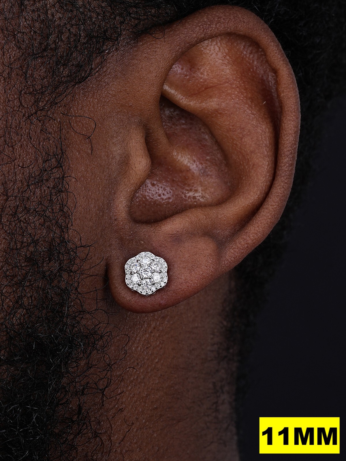 Cluster Hip Hop Earrings Real 925 Sterling Silver 7.5mm-12mm Iced CZ Stone ITALY