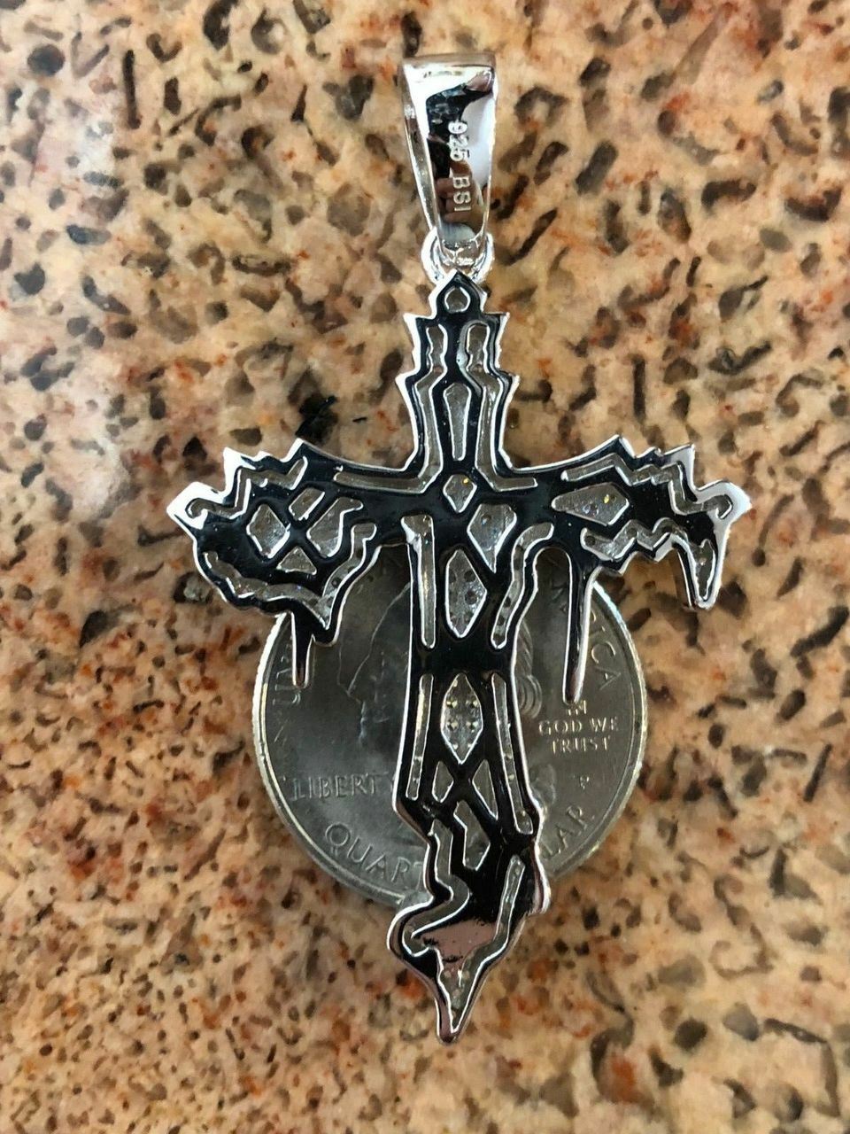 Solid 925 Sterling Silver Gold Plated Dripping Cross Mens Icy Pendant Flooded CZ