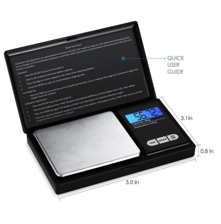 500g x 0.1g Portable Precision Digital Pocket Scale Battery Included, Black