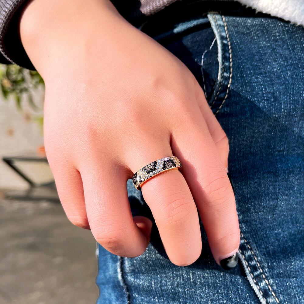 Big Round Snake Leopard Ring Multi-Tone Gold Plated CZ Jewelry for Bride Wedding