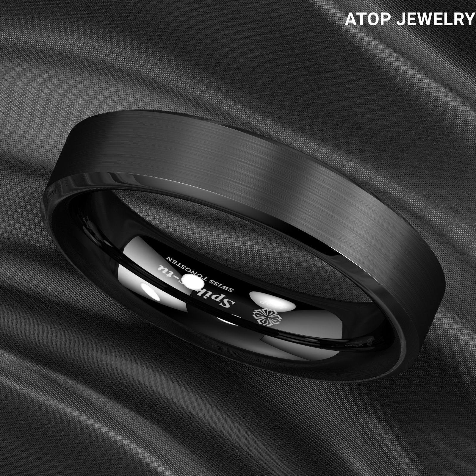 8/6mm Silver Edge Black Frosted Tungsten Ring Men Wedding Band ATOP Jewelry