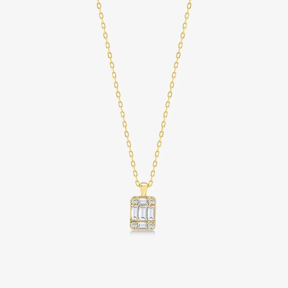 3Ct Round Baguette Shaped Lab Created Diamond Pendant 18k Yellow Gold Plated