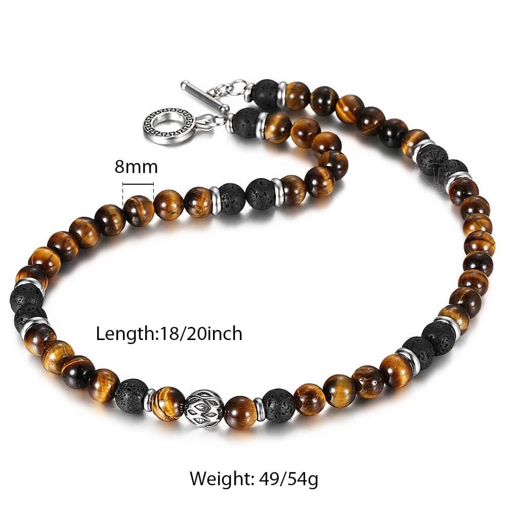 Trendsmax 8mm Men Boys Natural Tiger Eye Beaded Necklace Choker 18/20/24 inches
