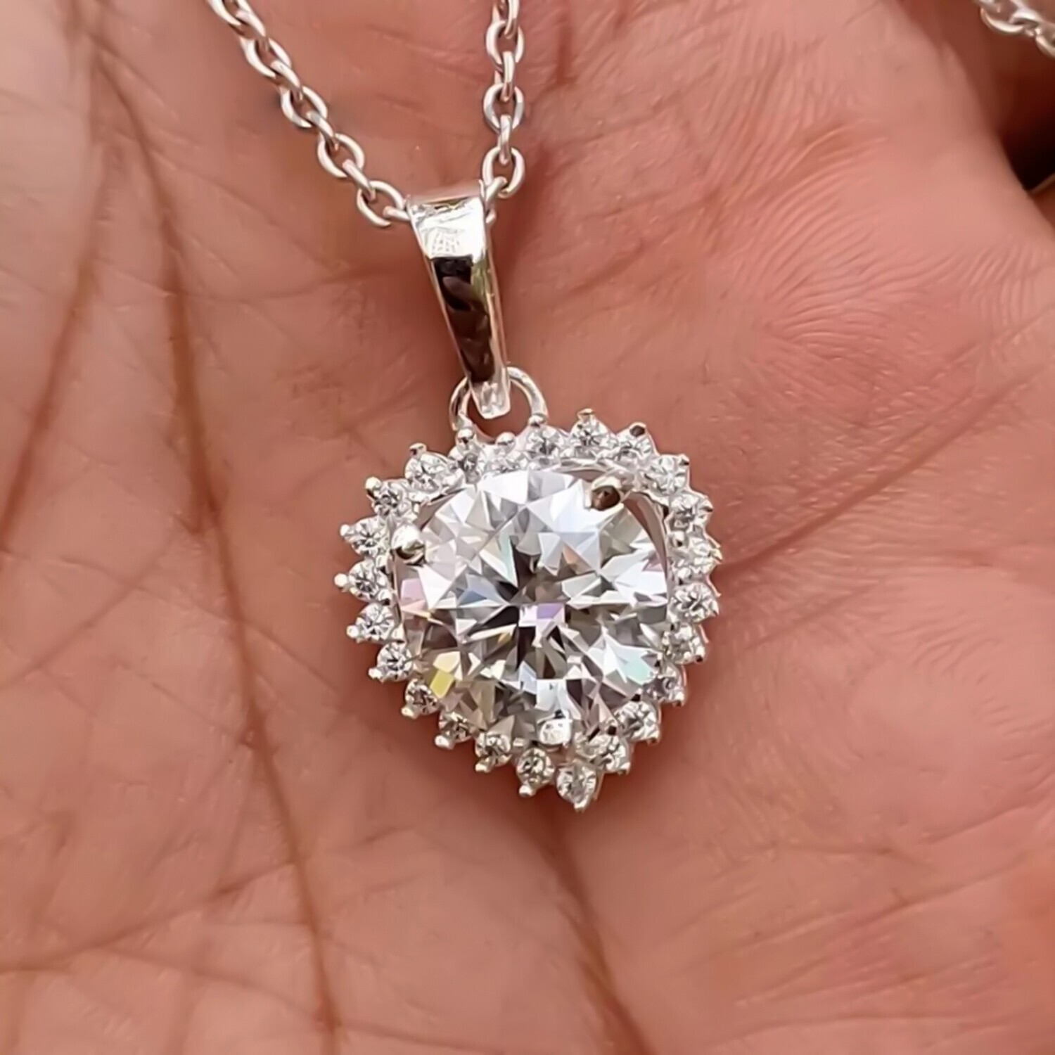 Certified 3.00 Ct White Diamond Solitaire Pendant in 925 Silver Gift for Women