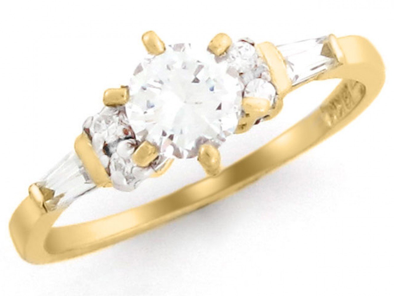 10k or 14k Yellow Gold 5.25mm Round CZ baguette promise Ring
