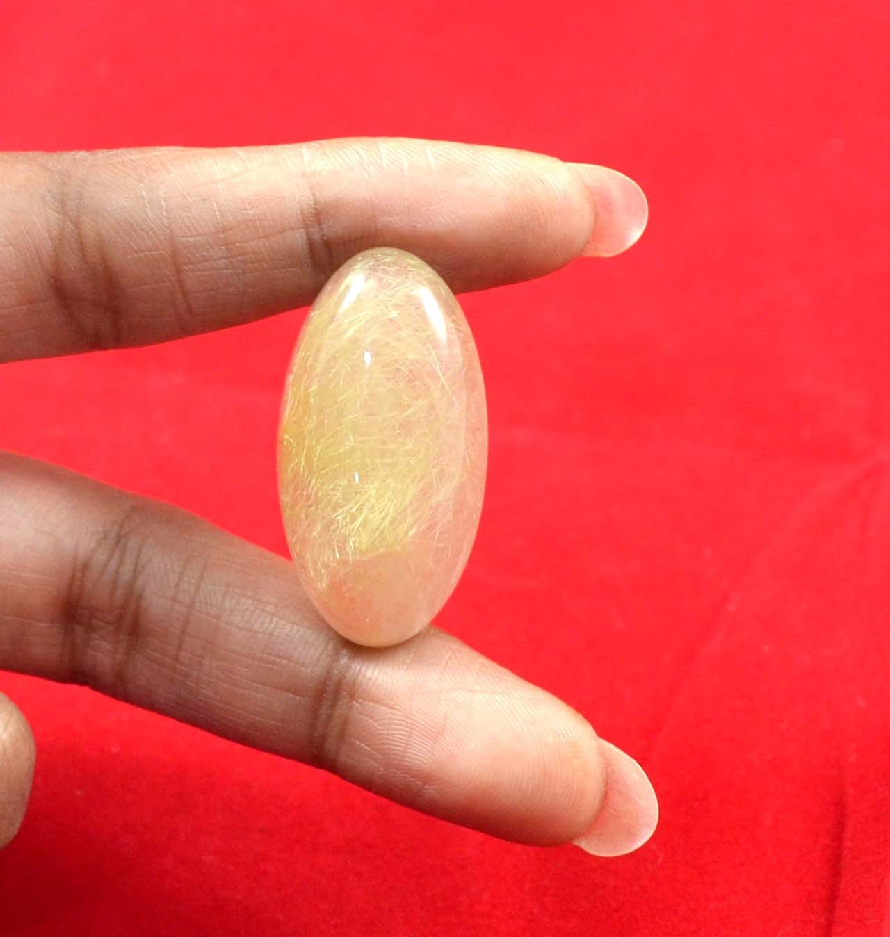 43 Cts. Natural Cabochon Gemstone Golden Needle Rutile Oval 33x17mm-A1716