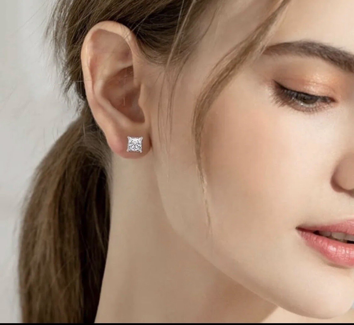 2 Ct Princess Cut VVS1/D Lab Created Stud Earrings 14k White Gold 6mm Push Back