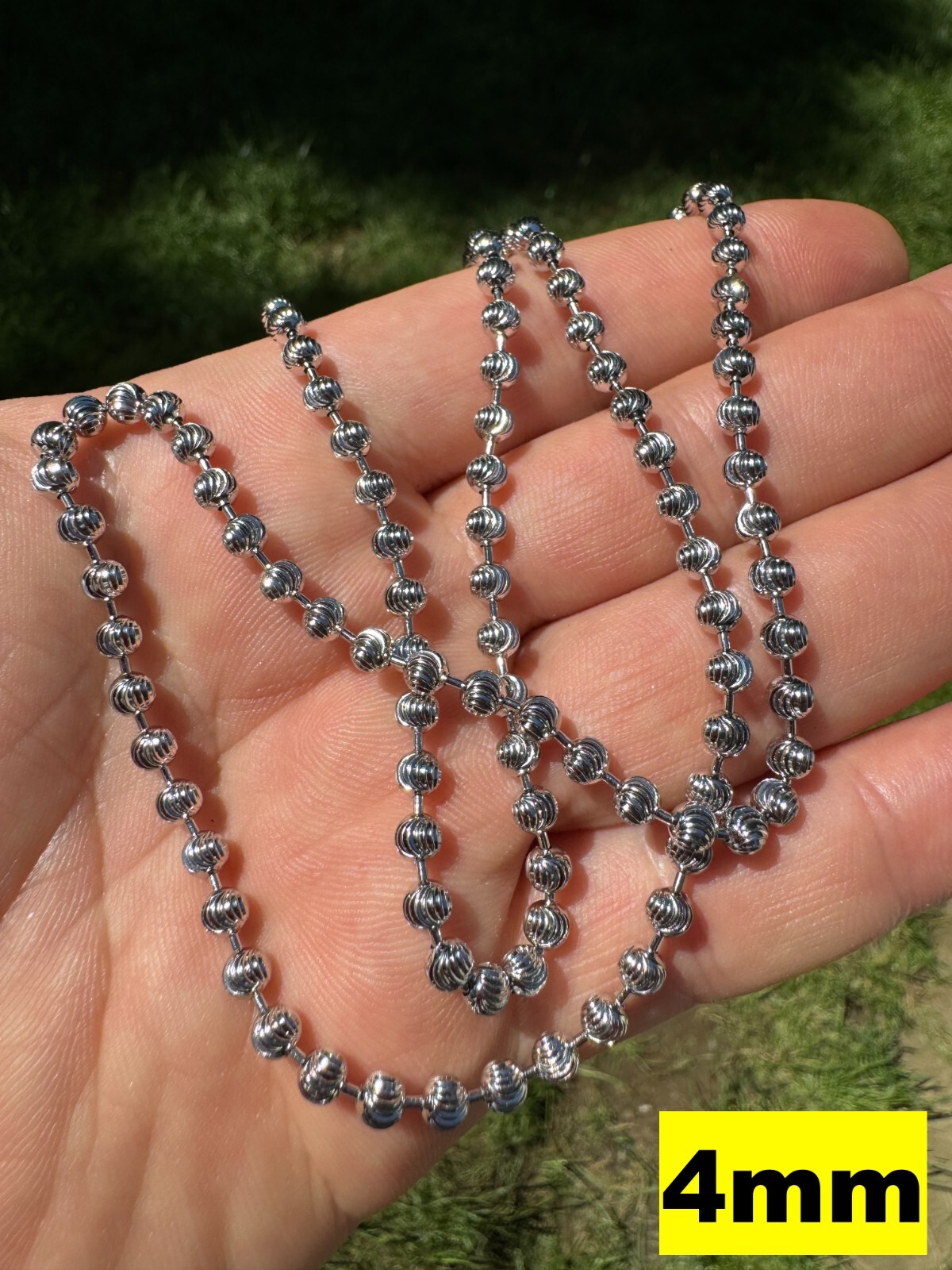 Ball Moon Chain Necklace SOLID 925 Silver Rhodium Finish Hip Hop Diamond Cut