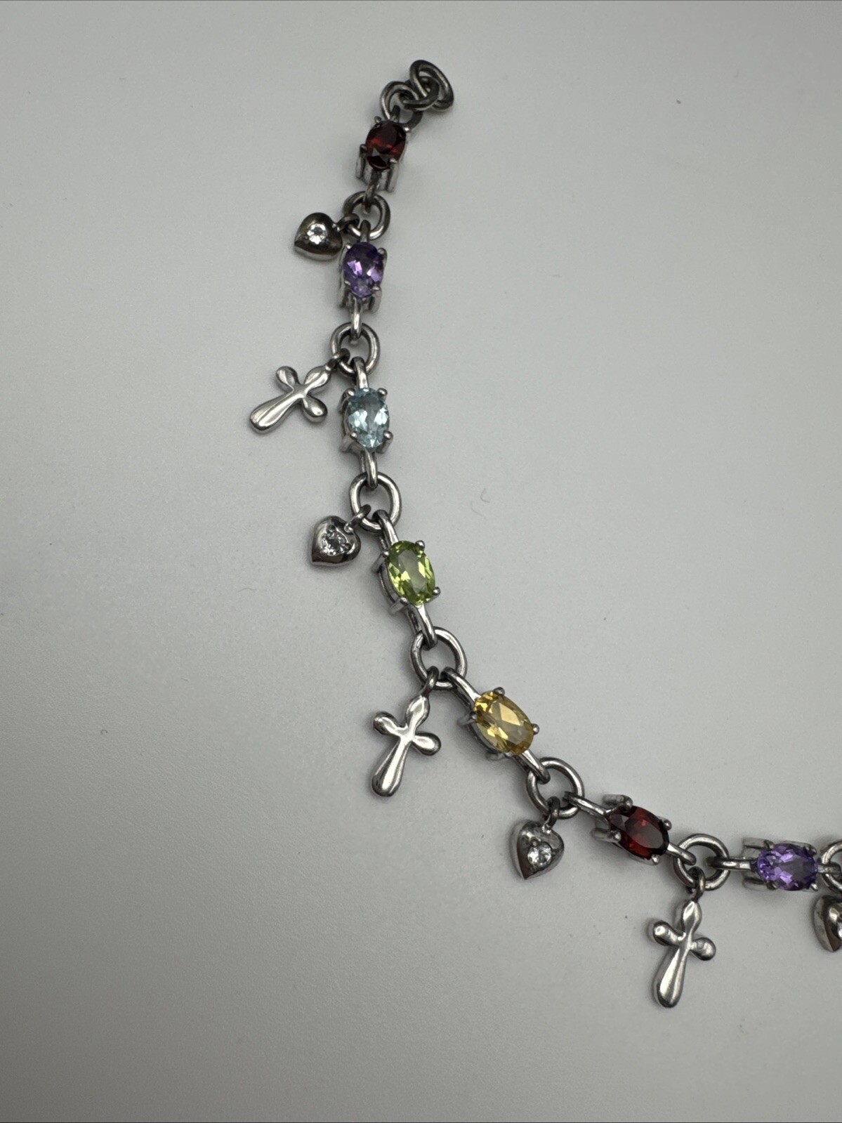 GemsTV Multi-Gem Cross/Heart 7.5″ Bracelet 11.4g