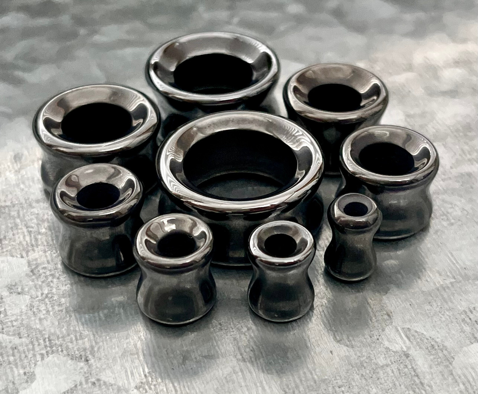 PAIR Hematite Stone Tunnels Hemitite Organic Gauges Earlets Plugs Body Jewelry