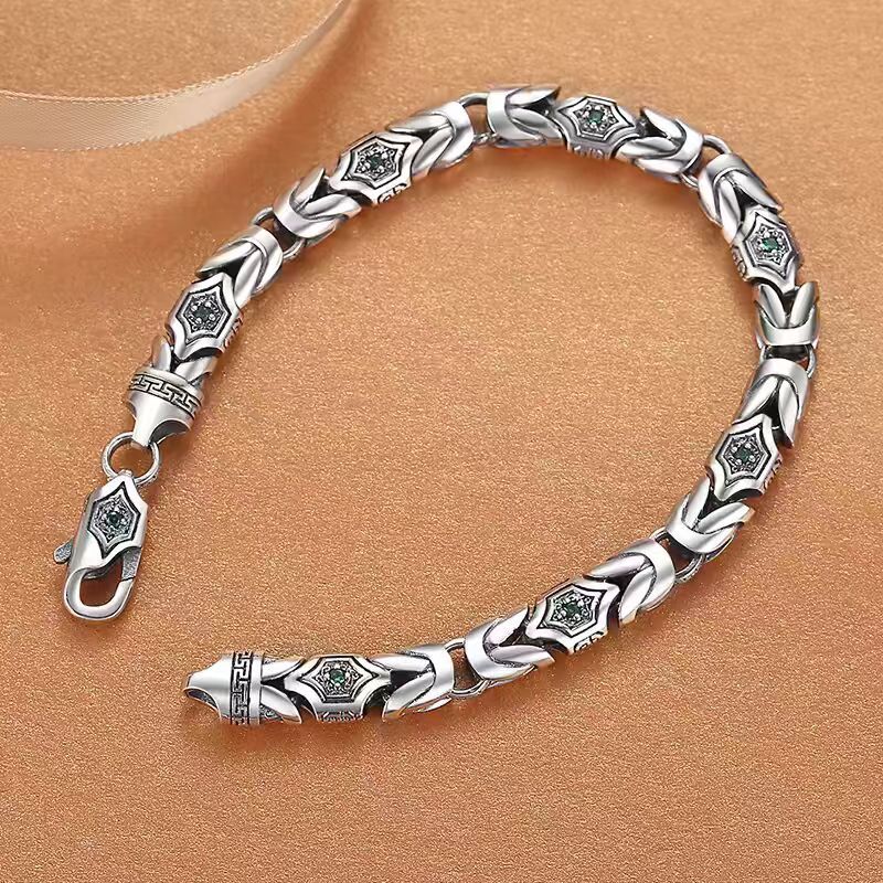 Real Pure S925 Sterling Silver Bracelet 7mm Byzantine Link Chain 25-26g 7.9inch
