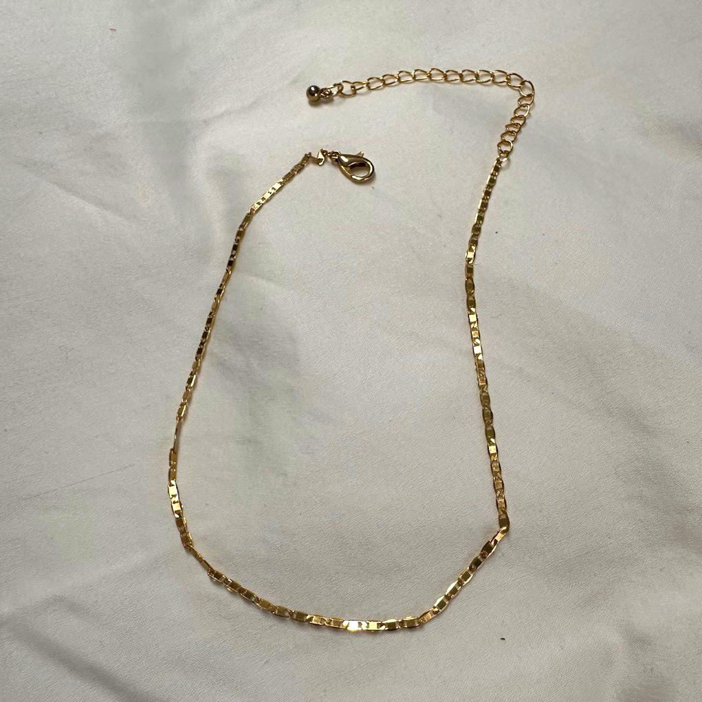 Gold Tone Box Chain Necklace Lobster Clasp Adjustable 14 in No Stone