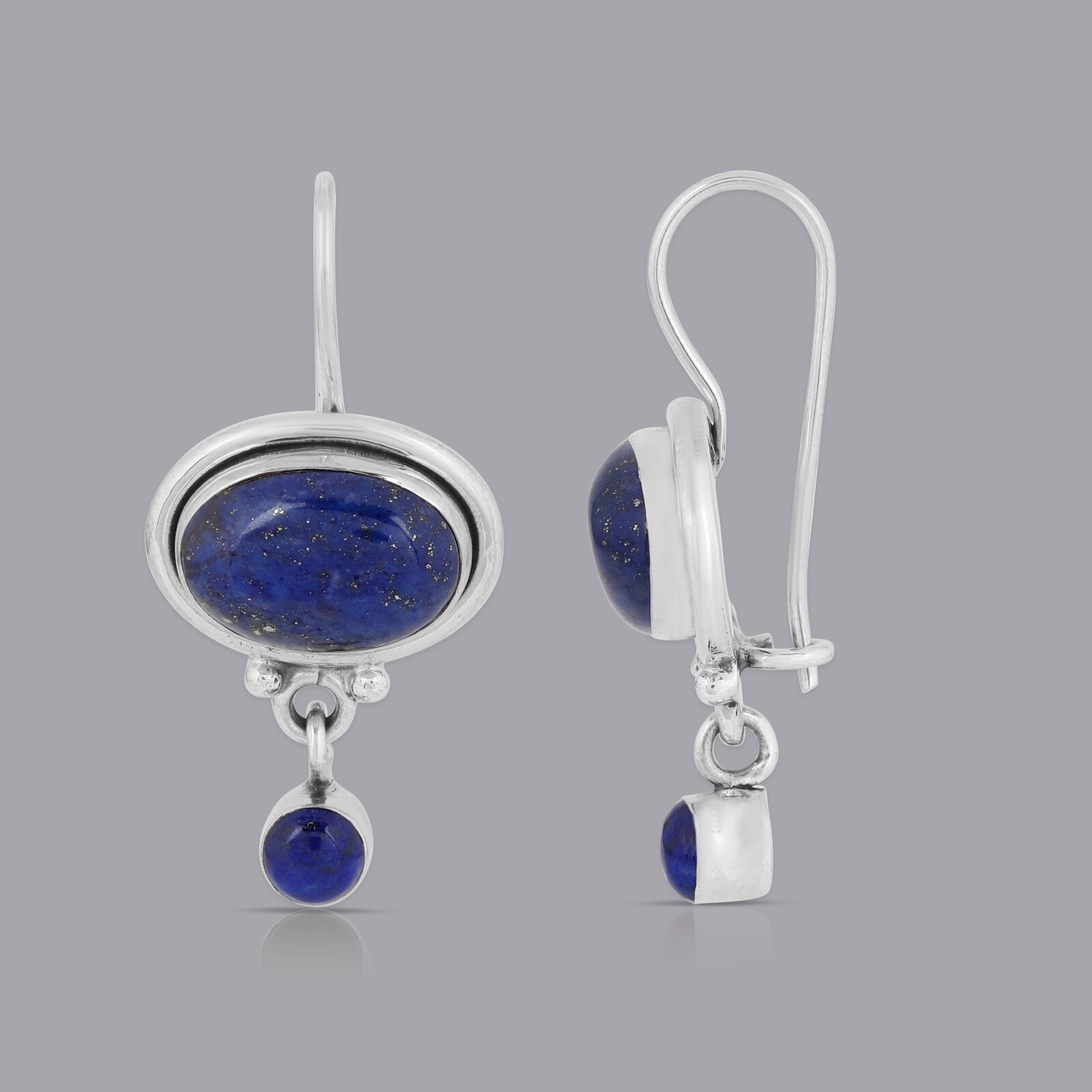 925 Sterling Silver Handmade Silver Earrings Natural Lapis Lazuli Stone Earrings