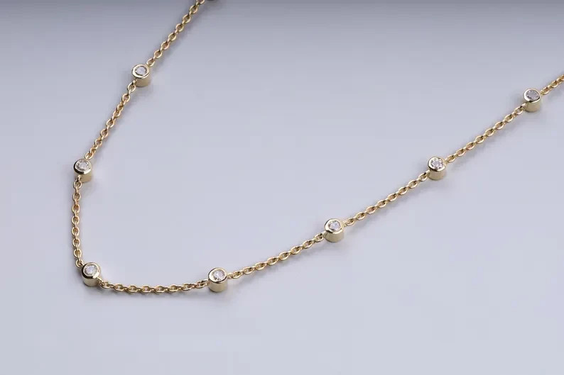 2.00 TCW Round Real Lab created Bezel Filled Necklace In 14k Yellow Gold Plated