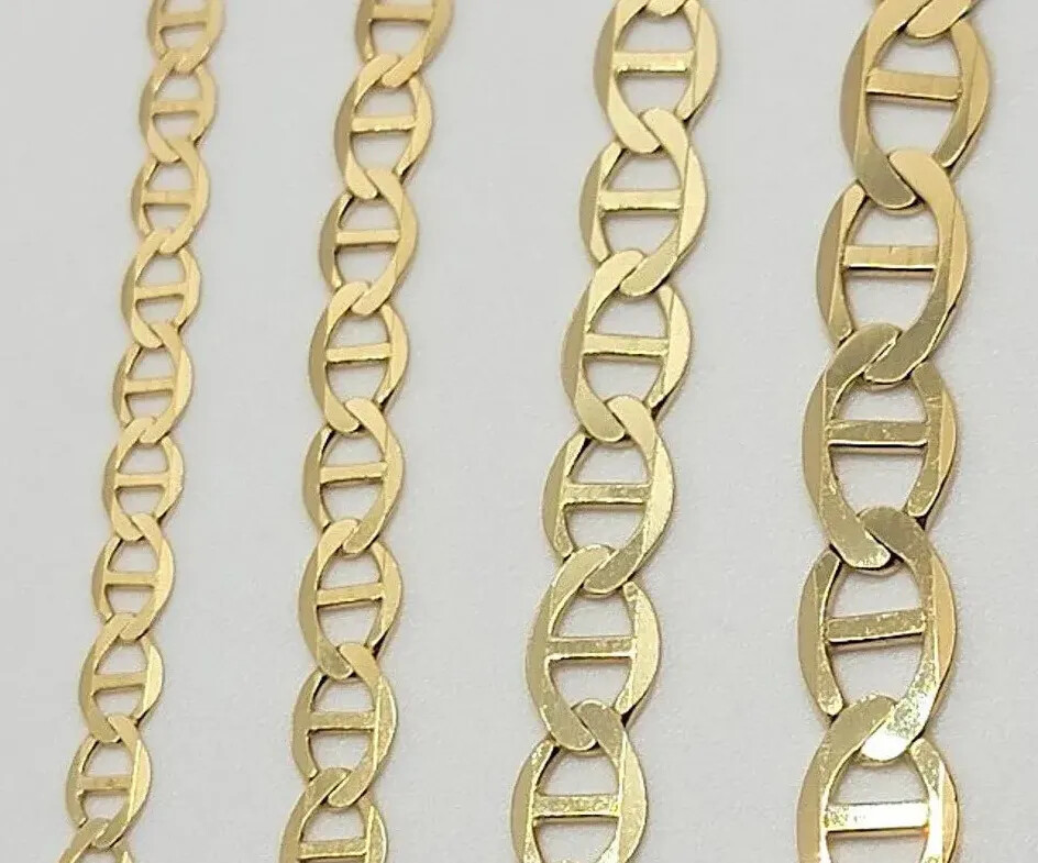 10K Solid Yellow Gold Link Chain Bracelet Necklace 3.2mm~6mm Size 7″~26″