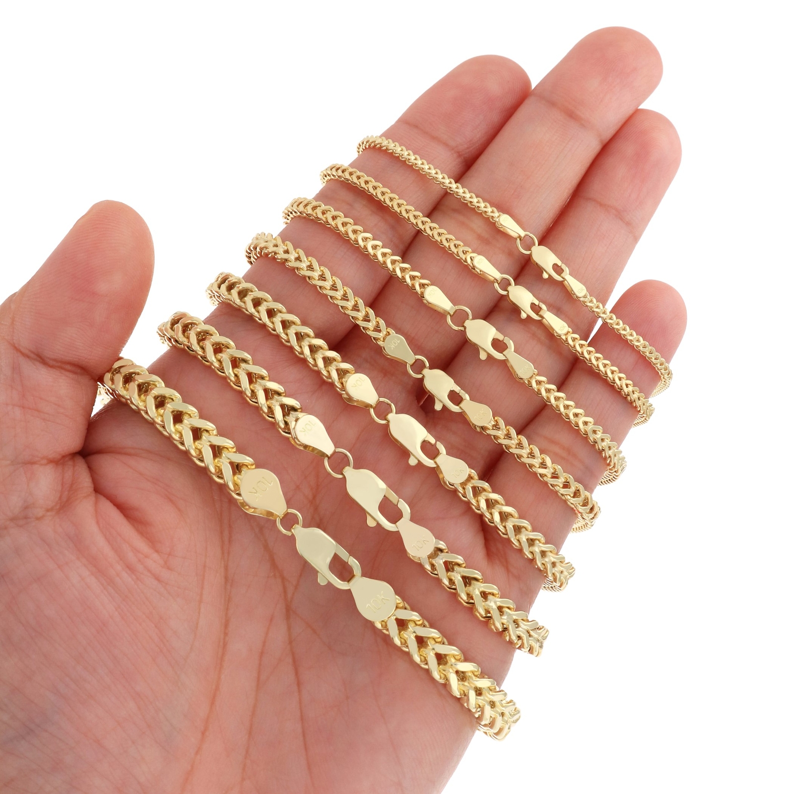 10k Yellow Gold 1.5mm-6mm Franco Square Box Necklace Bracelet Chain 7″ – 30″