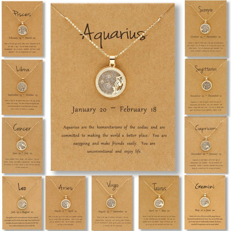 12 Zodiac Sign Constellations Pendant Necklace Women Men Jewelry Birthday Gift