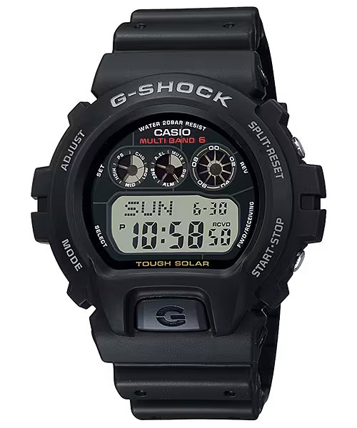 Casio GW6900-1, G-Shock 200 Meter WR Solar Atomic Watch, Black Resin, 4 Alarms