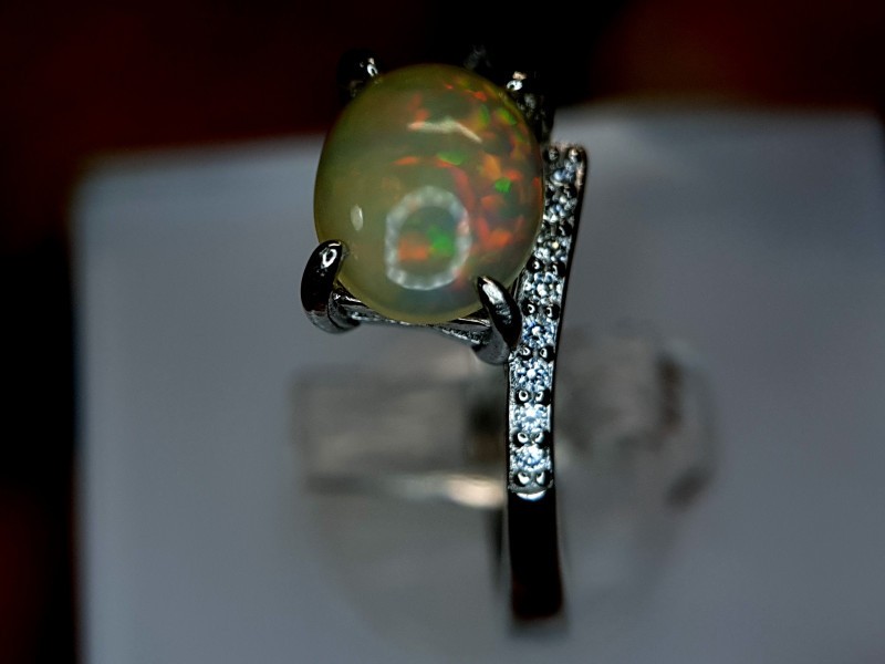 3.25Grams Natural Multi Fire Opal Silver Ring 925 Sterling Silver Ring Size 9