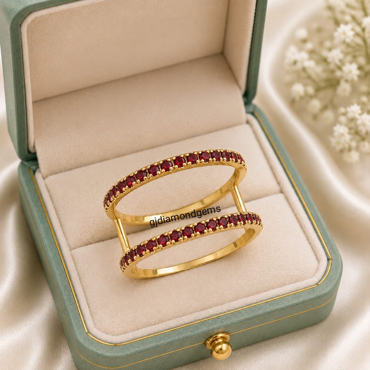 2ct Simulated Ruby Double Band Smart Ring 925 Silver Women Enhancer Oura Ring