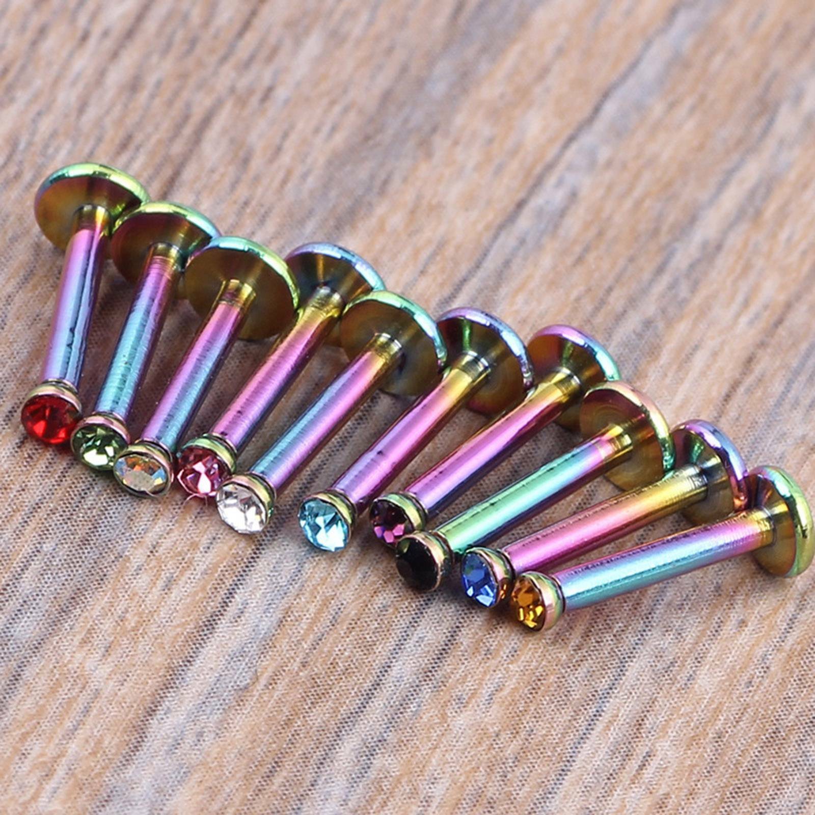 10 pcs Crystal Gem Labret Stud Lip Tragus Ear Cartilage Ring Body Piercing 16g